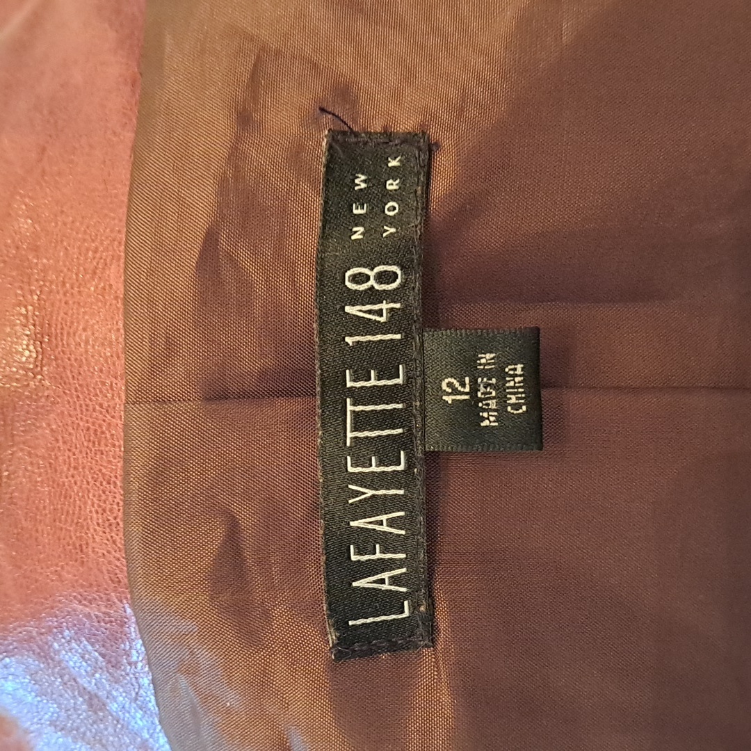 Lafayette 148 Womens Textured Saddle Brown Leather Jacket Zip/Snaps/Lined S-12 — image 6 of 8
